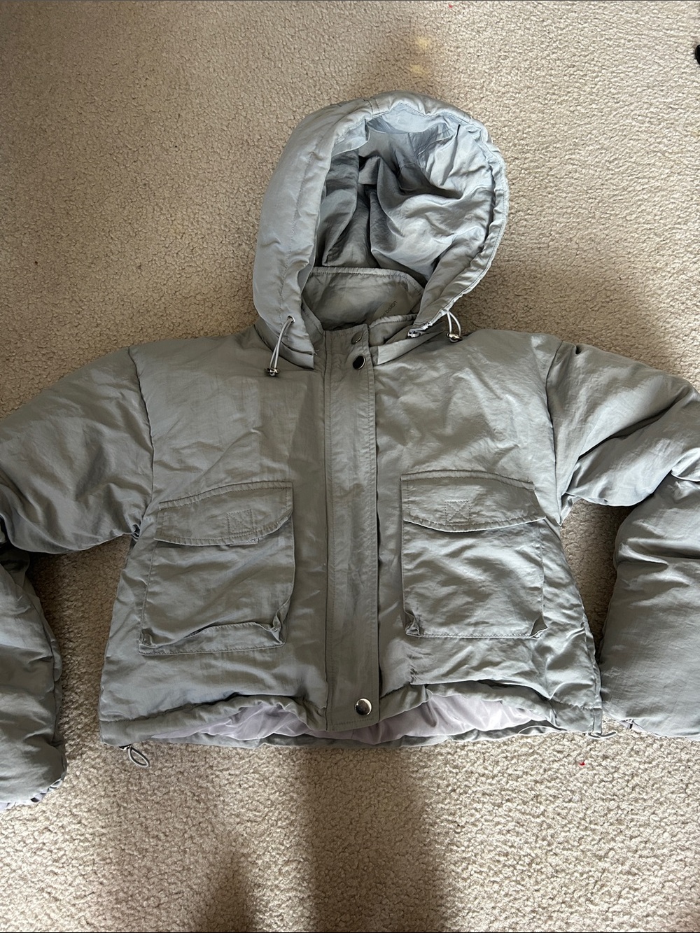 naked wardrobe Light Gray Hooded Puffer Jacket